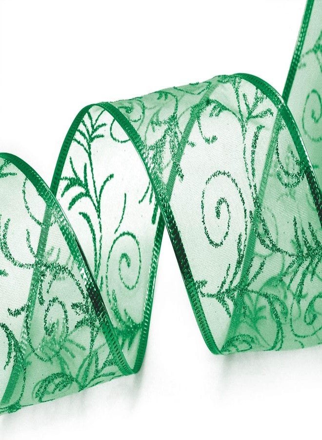 OLYPHAN Christmas Ribbon for Gift Wrapping Ribbons Wired - 2.5 Inch Set - Ribbon Wire Red, Green, and Silver Sheer Organza Glitter for Gift Wrap, Xmas Tree Decoration, Holiday Craft - Image 4